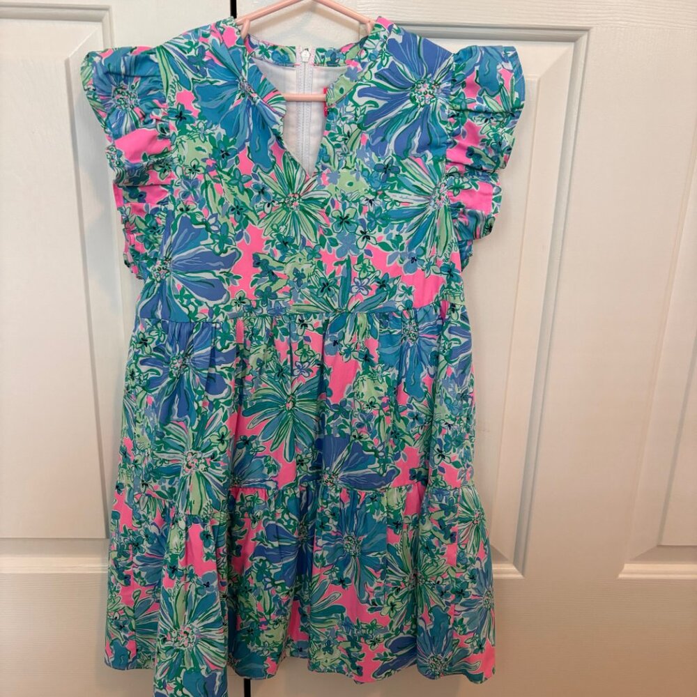 Lilly Pulitzer Girls Mini Aldena Dress - Size 8 - Soleil Pink Good Hare Day